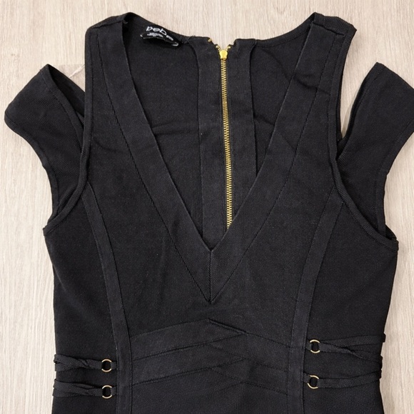 Bebe Black Corset Lace Up Bandage Mini Dress Gold Zipper Size S - Picture 6 of 6